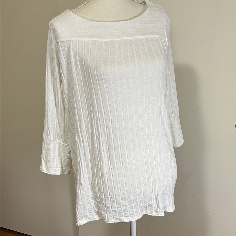Chico's White Ribbed Boatneck Tunic